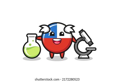 Mascot character of chile flag badge as a scientist , cute style design for t shirt, sticker, logo element