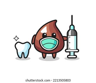 Mascot character of choco chip as a dentist , cute design