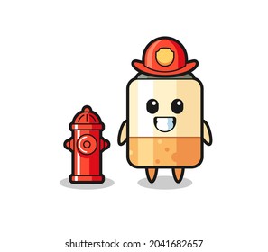 Mascot character of cigarette as a firefighter , cute design