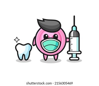 Carácter mascota del botón de vestir como dentista, diseño lindo