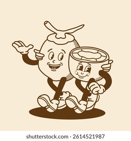 mascot character coconut with retro style good for fruit mascot, brand mascot, groovy mascot, etc