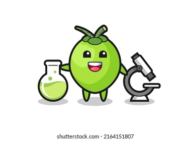 Mascot character of coconut as a scientist , cute style design for t shirt, sticker, logo element