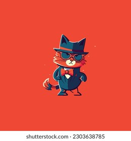 A mascot character of a cool cat walking on red carpet for a trendy fashion brand. 
