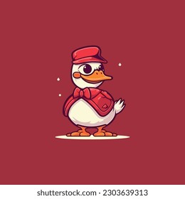 A mascot character of a cool duck walking on red carpet for a trendy fashion brand.