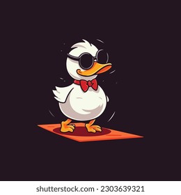 A mascot character of a cool duck walking on red carpet for a trendy fashion brand.