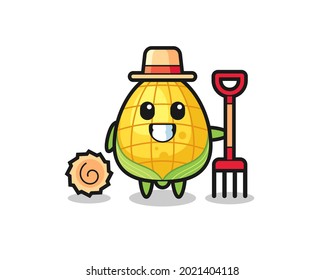 Mascot character of corn as a farmer , cute style design for t shirt, sticker, logo element