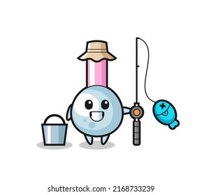 Mascot character of cotton bud as a fisherman , cute style design for t shirt, sticker, logo element
