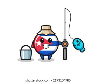 Mascot character of cuba flag badge as a fisherman , cute style design for t shirt, sticker, logo element