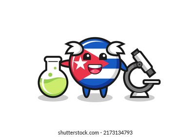 Mascot character of cuba flag badge as a scientist , cute style design for t shirt, sticker, logo element