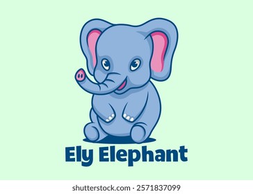 Mascot character of cute and adorable elephant, funny cartoon style illustration of animal.