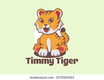 Mascot character of cute and adorable tiger cub, funny cartoon style illustration of animal.