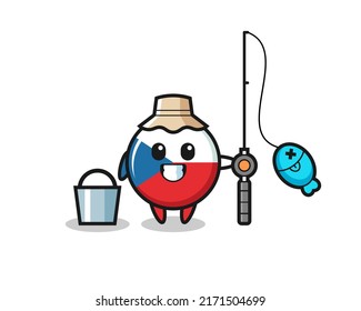 Mascot character of czech flag badge as a fisherman , cute style design for t shirt, sticker, logo element