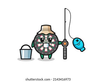 Mascot character of dart board as a fisherman , cute design