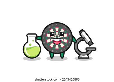 Mascot character of dart board as a scientist , cute design
