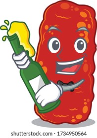 Mascot character design of acinetobacter bacteria say cheers with bottle of beer
