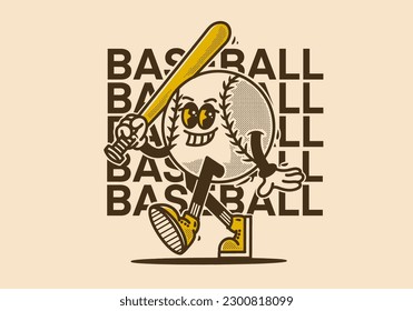 Diseño de caracter mascot de béisbol en estilo vintage