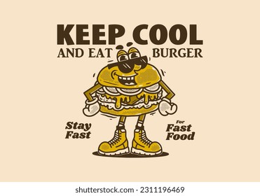 Mascot character design of burger in vintage style