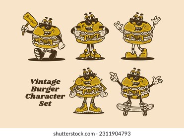 Mascot character design of burger in vintage style