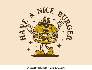 Mascot character design of burger in vintage style