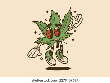 Mascot character design of cannabis leaf with red eyes and stoned face