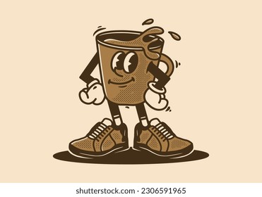 Mascot character design of a coffee cup in an upright standing position