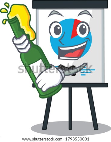 Mascot character design of corona graph say cheers with bottle of beer
