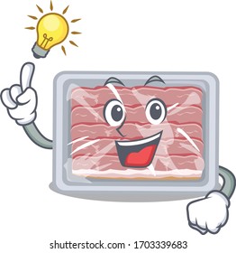 Mascot character design of frozen smoked bacon with has an idea smart gesture