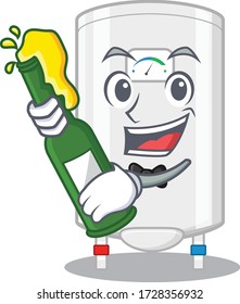 Mascot character design of gas water heater say cheers with bottle of beer