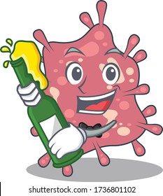 Mascot character design of haemophilus ducreyi say cheers with bottle of beer
