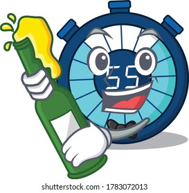 Mascot character design of hourglass say cheers with bottle of beer