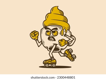 Mascot character design of ice cream on cup in vintage style