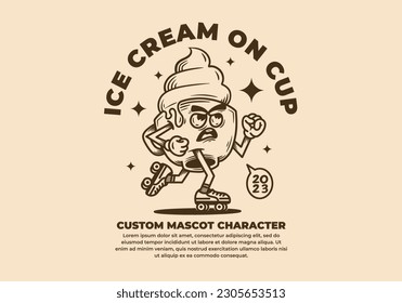 Mascot character design of ice cream on cup in vintage style