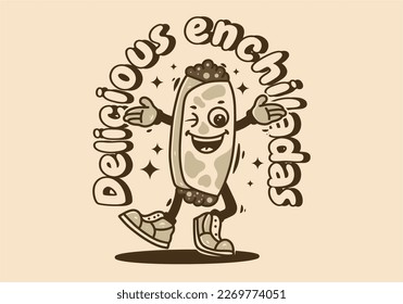 Mascot character design of mexican food Enchiladas with happy face