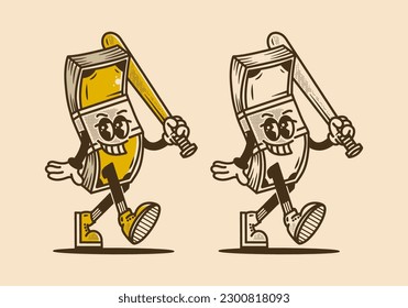 Mascot character design of money holding a baseball stick in vintage style