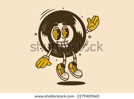 Mascot character design of old round vinyl with happy face