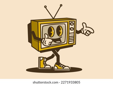 Mascot character design of an old television with happy face
