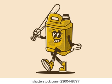 Diseño de caracter mascota de un frasco de gasolina puede sostener un bastón de béisbol de estilo vintage