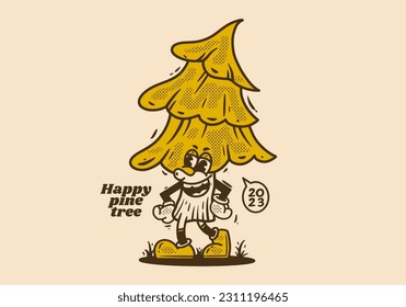 Mascot character design of pine tree in vintage style