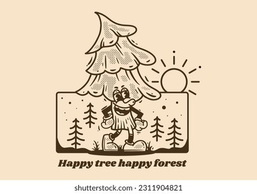 Mascot character design of pine tree in vintage style