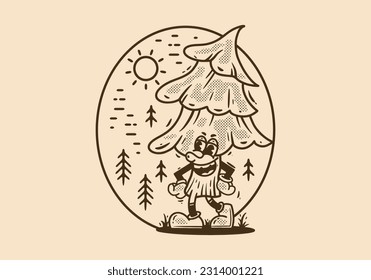 Mascot character design of pine tree in vintage style