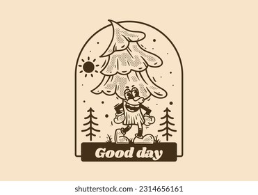 Mascot character design of pine tree in vintage style