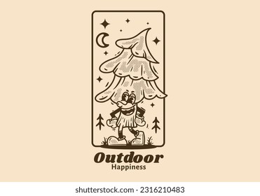 Mascot character design of pine tree in vintage style