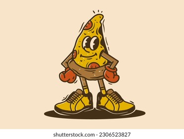 Mascot character design of a pizza slice in an upright standing position
