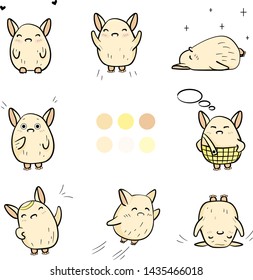 Mascot character design. Poses and emotions. Doodle drawing 