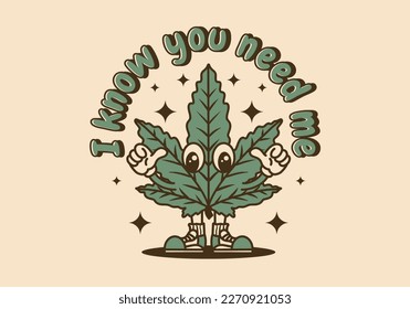 Mascot character design of standing green cannabis leaf