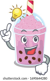 Mascot character design of taro bubble tea with has an idea smart gesture