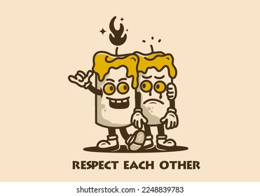 Mascot character design of two candles standing side by side