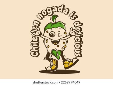 Mascot character design of walking Chiles en nogada wit happy face