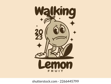 Mascot character design of walking lemon with sad face
