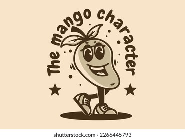 Diseño de carácter mascota de la fruta del mango caminando con cara feliz
